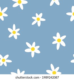 patrón vintage de daisies abstract. fondo azul claro. flores blancas. textura vectorial. impresión de moda para textiles y papel pintado.