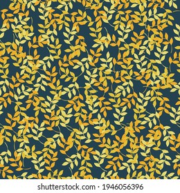 seamless vintage pattern. dark blue background, golden, yellow plant leaves. vector texture. beautiful trend print for textiles and wallpaper.