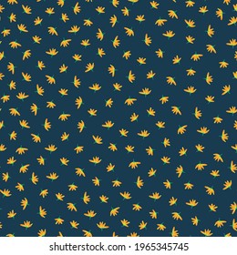 Seamless vintage pattern . dark blue background . small yellow flowers. vector texture. fashionable print for textiles and wallpaper.