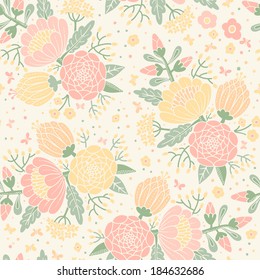 Seamless vintage pattern with decorative flowers. Vector illustration.