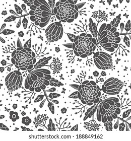 Seamless vintage pattern with decorative flowers. Vector illustration.
