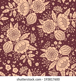 Seamless vintage pattern with decorative flowers. Vector illustration.