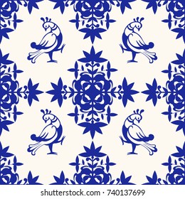 Seamless vintage pattern for design with birds and flowers. Material for Creativity