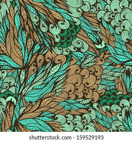 Seamless vintage pattern with doodle flowers