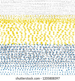 Seamless vintage pattern in doodle style. Polka dot print. Gray, blue and yellow horizontal lines on a white background. Grunge texture. Vector illustration.