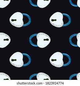 Seamless vintage pattern with door locks ornament. Doodle old romantic elements on black background. Victorian print. Backdrop for wallpaper, textile, wrapping, fabric print. Vector illustration