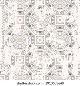 Seamless vintage pattern with an effect of attrition. Patchwork tiles. Hand drawn seamless abstract pattern from tiles. Azulejos tiles patchwork. Portuguese and Spain decor.