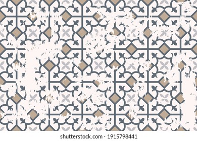 Seamless vintage pattern with an effect of attrition. Patchwork carpet. Hand drawn seamless abstract pattern with eastern motifs. Portuguese and Spain decor. vector illustration