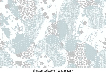 Seamless vintage pattern with an effect of attrition. Patchwork tiles. Hand drawn seamless abstract pattern from tiles. Azulejos tiles patchwork. Portuguese and Spain decor. Hexagon pattern