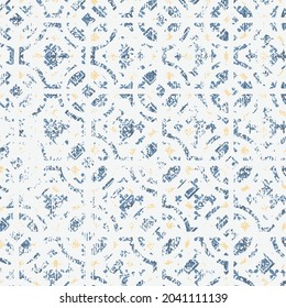 Seamless vintage pattern with an effect of attrition. Patchwork tiles. Hand drawn seamless abstract pattern from tiles. Azulejos tiles patchwork. Portuguese and Spain decor.
