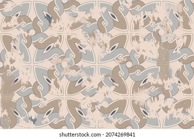 Seamless vintage pattern with an effect of attrition. Patchwork carpet. Hand drawn seamless abstract pattern from tiles. Azulejos tiles patchwork. Portuguese and Spain decor.
