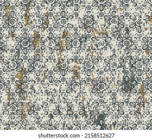 Patrón vintage sin foco con efecto de desgaste. Resumen del fondo de textura floral colorida de otoño.