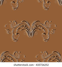 Seamless vintage pattern with elements of abstract floral ornament in brown tones, vector illustration