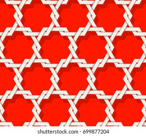 Seamless vintage pattern. Ethnic textured background from asia & east. Interlocking hexagonal shapes. Interweaving hexagonal form. Interlacement grid. Endless network. Infinite tracery template Ethnic