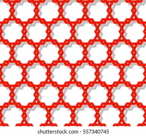 Seamless vintage pattern. Ethnic vector textured background from asia & east. Interlocking hexagonal shapes. Interweaving hexagonal form. Interlacement grid. Endless network. Infinite tracery template