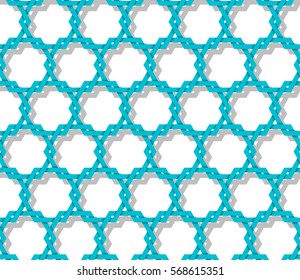 Seamless vintage pattern. Ethnic vector textured background from asia & east. Interlocking hexagonal shapes. Interweaving hexagonal form. Interlacement grid. Endless network. Infinite tracery template