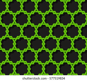 Seamless vintage pattern. Ethnic vector textured background from asia & east. Interlocking hexagonal shapes. Interweaving hexagonal form. Interlacement grid. Endless network. Infinite tracery template