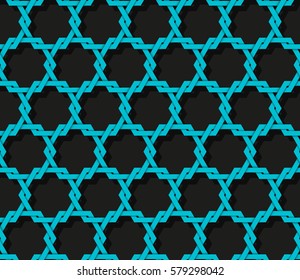 Seamless vintage pattern. Ethnic vector textured background from asia & east. Interlocking hexagonal shapes. Interweaving hexagonal form. Interlacement grid. Endless network. Infinite tracery template