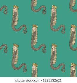 Seamless vintage pattern with fantastic lady snakes. 