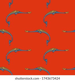 Seamless vintage pattern with fantastic medieval dragons. Gothic illuminated manuscript motif.