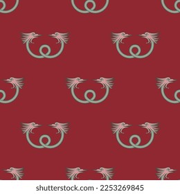 Seamless vintage pattern with fantastic medieval dragons. On red background.