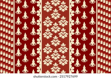 Patrón vintage sin fisuras con motivos florales rojos y adornos, perfecto para Fondo de pantalla, tela o decoraciones navideñas. Exuda una sensación de lujo