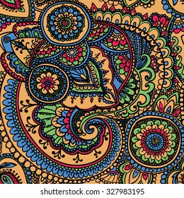 Seamless vintage pattern with floral motifs. Based on a traditional oriental textiles. Bright colors.