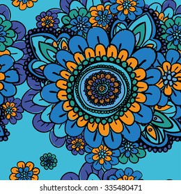 Seamless vintage pattern with floral motifs. Based on a traditional oriental textiles.