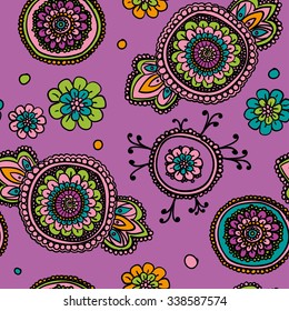 Seamless vintage pattern with floral motifs. Based on a traditional oriental textiles. Cool pink.