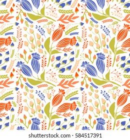 Seamless vintage pattern with flowers. Vector spring background.
