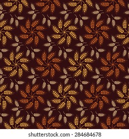 Seamless vintage pattern with flowers from wheat ears. Brown agricultural background about harvest and grain