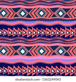 Seamless vintage pattern. Geometric stripes texture. Ethnic and tribal motifs. Peruvian, asian, and african culture trendy.