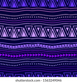 Seamless vintage pattern. Geometric stripes texture. Ethnic and tribal motifs. Peruvian, asian, and african culture trendy. Blue colors theme.