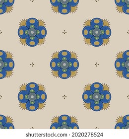 Seamless vintage pattern with geometrical floral motifs. Medieval Gothic illuminated manuscript style.