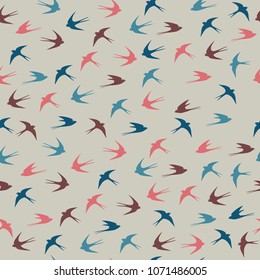 Seamless vintage pattern for gift wrap and fabric design. Swallow
