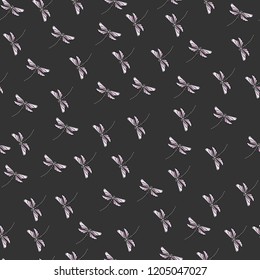 Seamless vintage pattern for gift wrap and fabric design with dragonflies