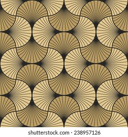 seamless vintage pattern of gold overlapping arcs in art deco style. each color in separate layer.