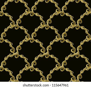 Seamless vintage pattern, golden-black colored, tiled