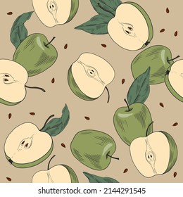 Seamless vintage pattern with green apples