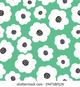 patrón vintage sin costura. fondo verde. grandes flores blancas abstractas. textura vectorial. impresión de tendencia para textiles y papel pintado.