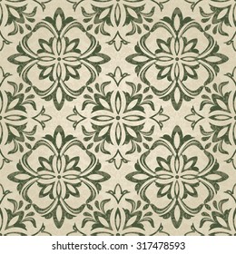 Seamless Vintage pattern in green and beige. TILE