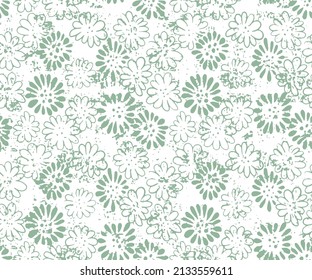 seamless vintage pattern green flower on white background.Japanese Cute Pastel Flower Vector Seamless Pattern white floral 