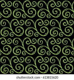 Seamless vintage pattern. Greenery and black color. Vector illustration