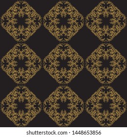 Seamless vintage pattern. Hand drawn floral elements on black background. Vector illustration.
