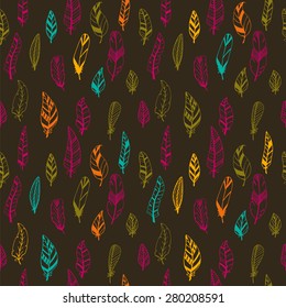 Seamless vintage pattern with hand drawn feathers. Vector illustration