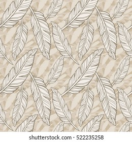 Seamless vintage pattern with hand drawn feathers. Eps-8.