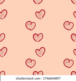 Seamless vintage pattern from the hearts. Hand drawn vector illustration