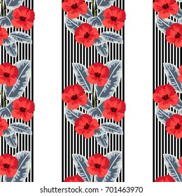 Seamless vintage pattern with hibiscus flowers. Hand-drawn floral background for textile, cover, wallpaper, gift packaging, printing.Romantic design for calico.