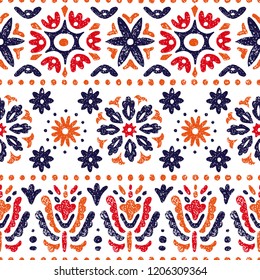 Seamless vintage pattern. Horizontal lines on a white background. Abstraction, flowers, ethnic and tribal motifs. Vector illustration.