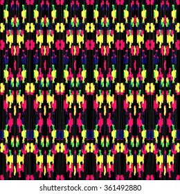 Seamless vintage pattern ikat. Abstract ethnic colorful ikat ornament.